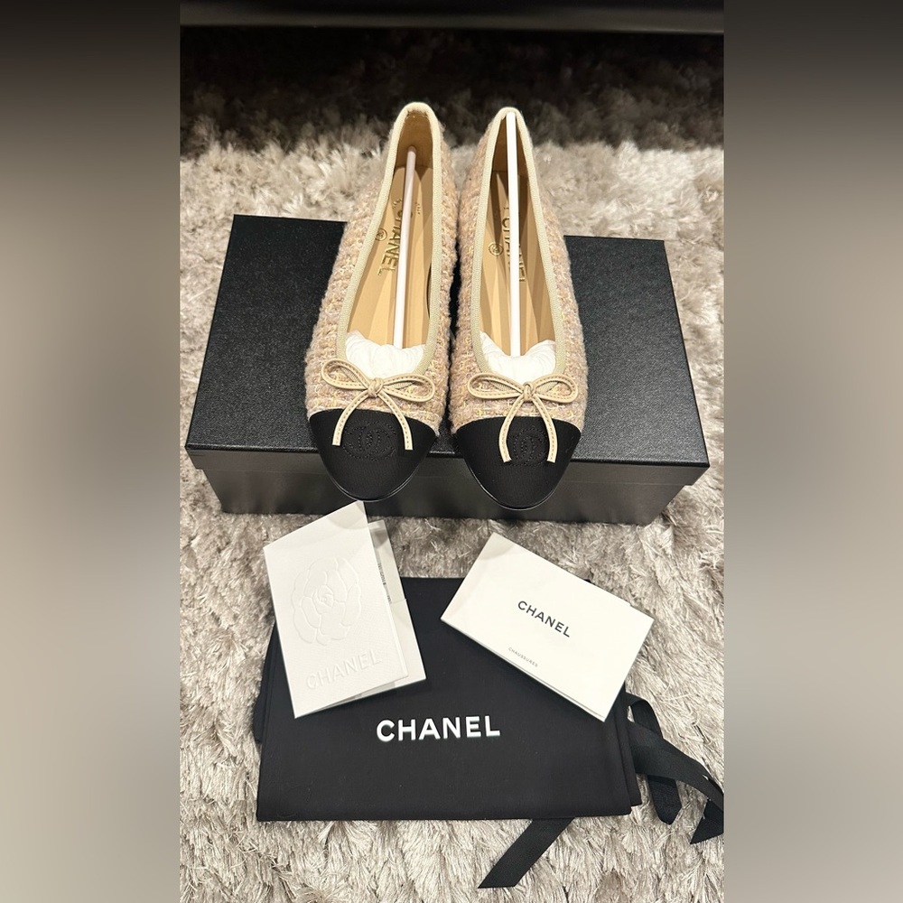 Chanel Tweed Ballet Flats; Size 36.5